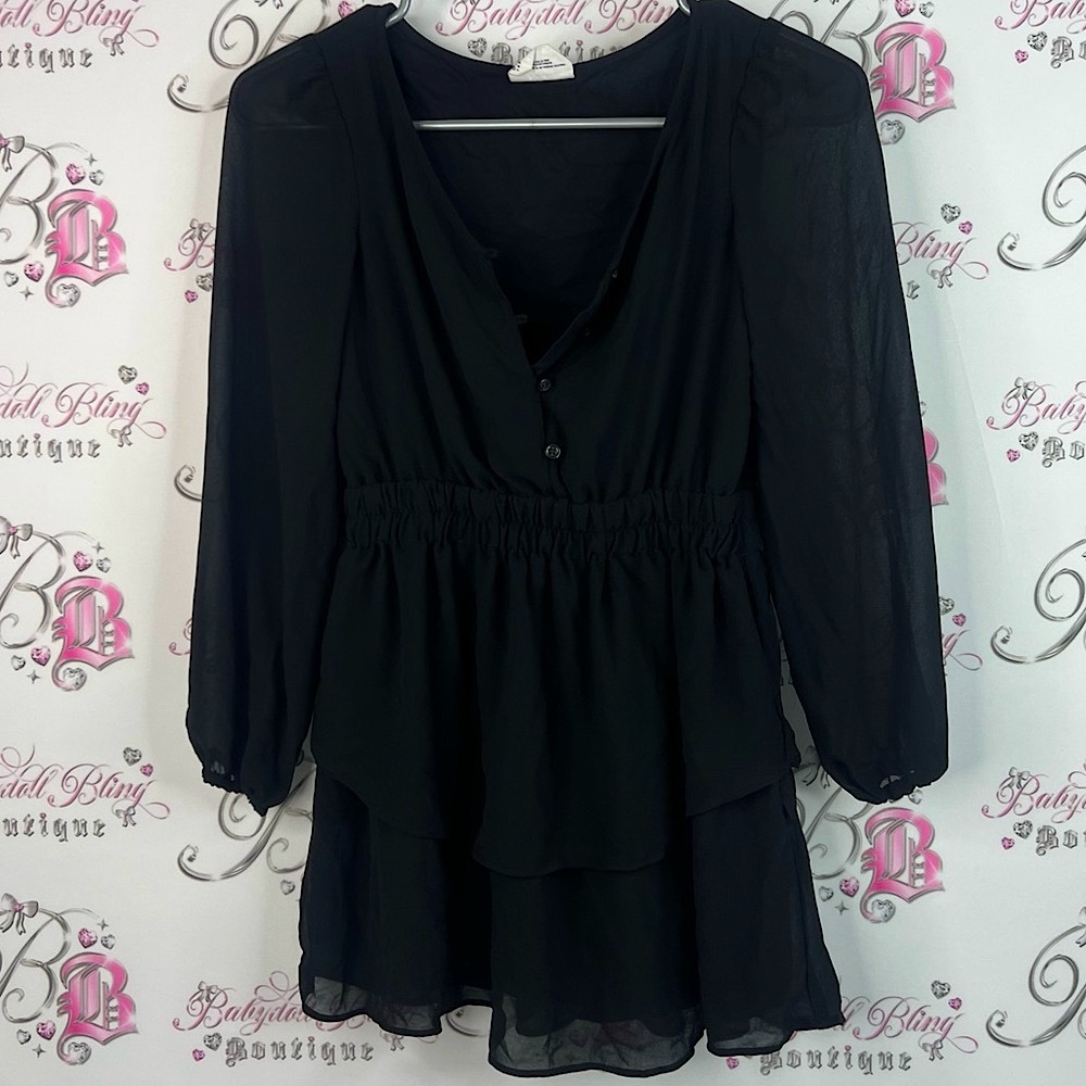 GAP top long sleeve bubble buttons ruffle Black Sheer Blouse